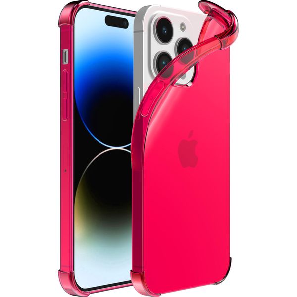 Smartphonica Iphone 14 Pro Max Custodia In Silicone Antiurto Trasparente Con Paracolpi - Rosa Neon-image