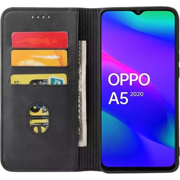 Smartphonica Oppo A5 2020 Custodia In Ecopelle Con Chiusura Magnetica E Porta Carte A Libro - Nero-image