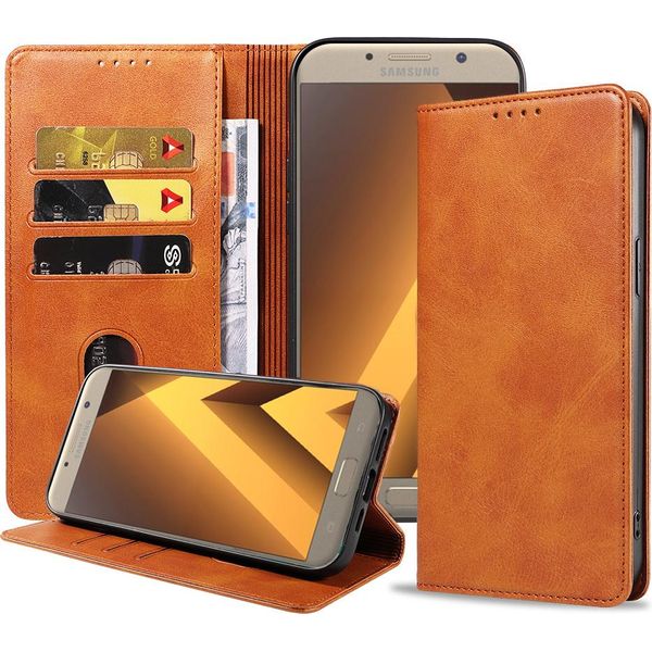 Smartphonica Samsung Galaxy A7 2017 Custodia In Pelle Con Chiusura Magnetica E Porta Carte A Libro - Marrone-image