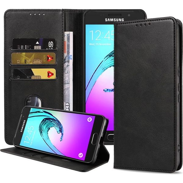 Smartphonica Samsung Galaxy A3 2016 Custodia In Ecopelle Con Chiusura Magnetica E Porta Carte A Libro - Nero-image