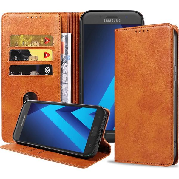 Smartphonica Samsung Galaxy A5 2017 Custodia In Pelle Con Chiusura Magnetica E Porta Carte A Libro - Marrone-image