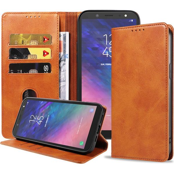 Smartphonica Samsung Galaxy A6 2018 Custodia In Pelle Con Chiusura Magnetica E Porta Carte A Libro - Marrone-image