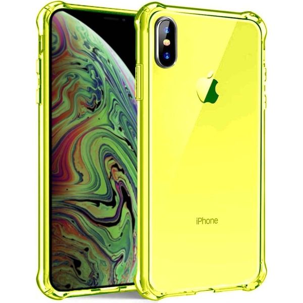 Smartphonica Iphone Xs Max Custodia In Silicone Antiurto Trasparente Con Paraurti - Giallo Neon-image