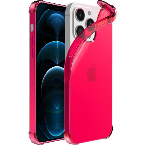 Smartphonica Iphone 12 Pro Max Custodia In Silicone Antiurto Trasparente Con Paracolpi - Rosa Neon-image
