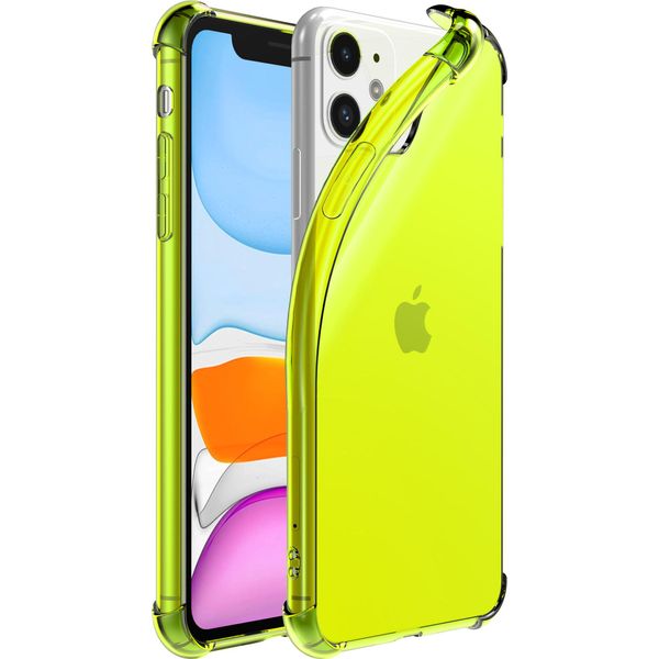 Smartphonica Iphone 11 Custodia In Silicone Antiurto Trasparente Con Paraurti - Giallo Neon-image