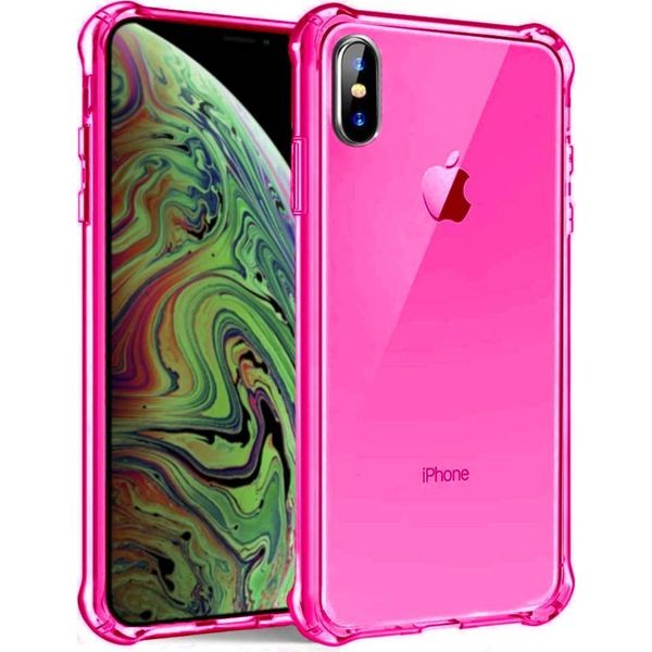 Smartphonica Iphone Xs Max Custodia In Silicone Antiurto Trasparente Con Paraurti - Rosa Neon-image