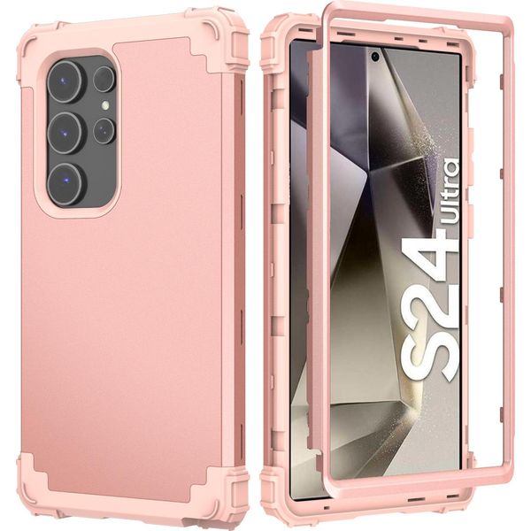 Custodia Per Samsung Galaxy S24 Ultra Hybrid 3In1 Pc E Tpu Antiurto, Custodia Resistente Oro Rosa-image