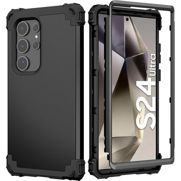 Custodia Per Samsung Galaxy S24 Ultra Hybrid 3In1 Pc E Tpu Antiurto, Custodia Resistente Nera-image