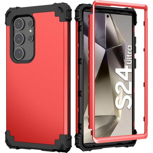 Custodia Per Samsung Galaxy S24 Ultra Hybrid 3In1 Pc E Tpu Antiurto, Resistente Rosso-image