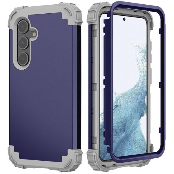 Custodia Per Samsung Galaxy S24 Hybrid 3In1 Pc E Tpu Antiurto, Custodia Resistente Blu Scuro-image