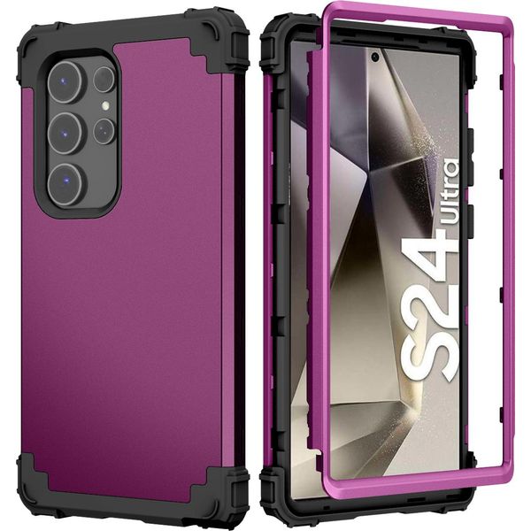 Custodia Per Samsung Galaxy S24 Ultra Hybrid 3In1 Pc E Tpu Antiurto, Custodia Resistente Viola-image