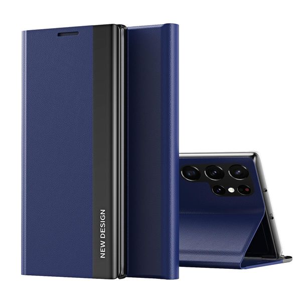 Custodia Galaxy S22 Ultra 5G, Custodia In Finto Cuoio Magnetic Flip Stand Per Samsung Galaxy S22 Ultra 5G Blu Navy-image