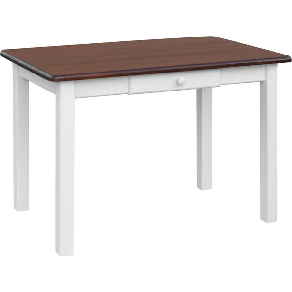 Tavolo Bianco Con Cassetto In Legno Di Pino Massiccio Con Piano In Colore Noce 90 X 60 Cm-image