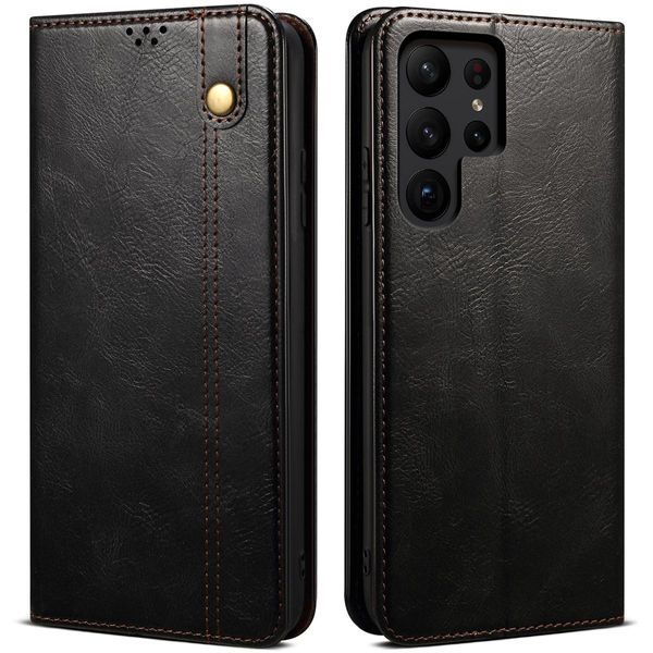 Custodia Per Samsung Galaxy S24 Ultra In Pelle Flip Case Portafoglio Con Funzione Stand Nero-image