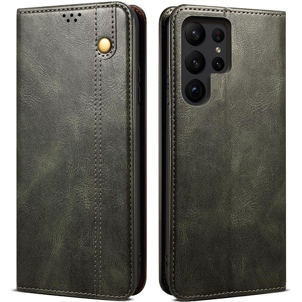 Custodia Per Samsung Galaxy S24 Ultra In Pelle Flip Case Portafoglio Con Funzione Stand Verde-image