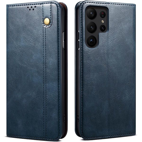 Custodia Per Samsung Galaxy S24 Ultra In Pelle Flip Case Portafoglio Con Funzione Stand Blu-image