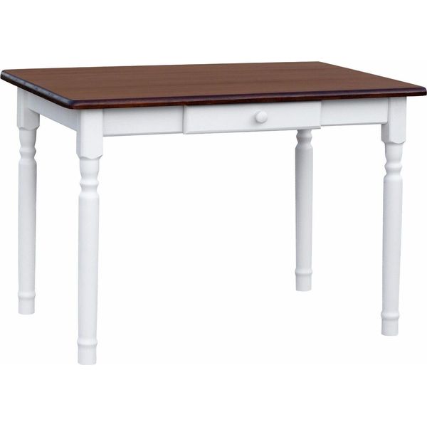 Tavolo Bianco Ii Con Cassetto In Legno Di Pino Massiccio Con Piano In Colore Noce 90 X 60 Cm-image