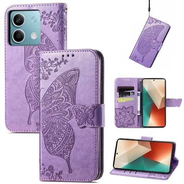 Per Xiaomi Redmi Note 13 Portafoglio In Custodia Per Cellulare Butterfly Design Custodia Protettiva Cover Cases Viola Chiaro-image