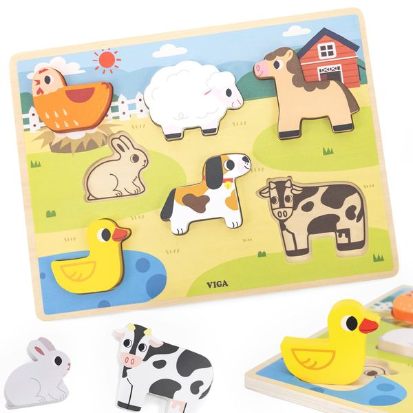 Viga Montessori 2In1 Puzzle In Legno Figure Della Fattoria-image