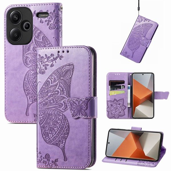 Per Xiaomi Redmi Note 13 Pro Plus Portafoglio In Custodia Per Cellulare Butterfly Design Cover Protettiva Viola Chiaro-image