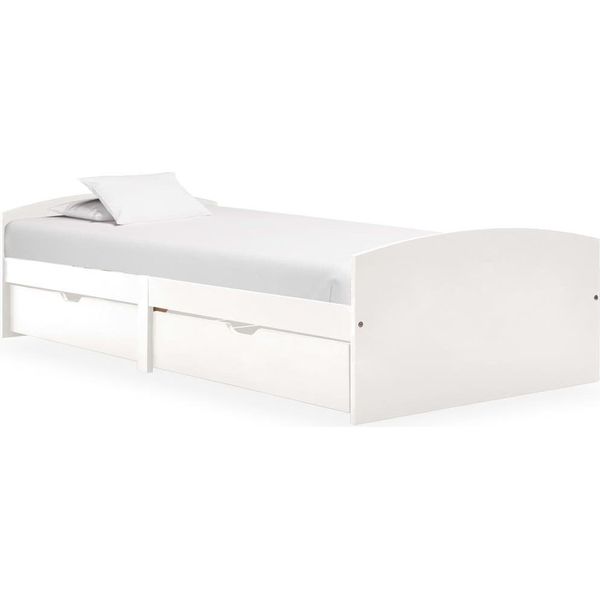 Vidaxl Letto In Legno Massiccio Con 2 Cassetti In Legno Di Pino Bianco 90X200 Cm - Struttura Letto - Cornici Letto - Struttura Letto - Letto Singolo-image