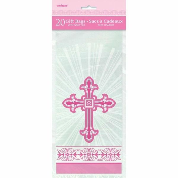 Unique Party - Sacchetto Regalo, Croce Raggiante, Cellophane - Confezione Da 20 SG29910 (Taglia Unica) (Rosa)-image