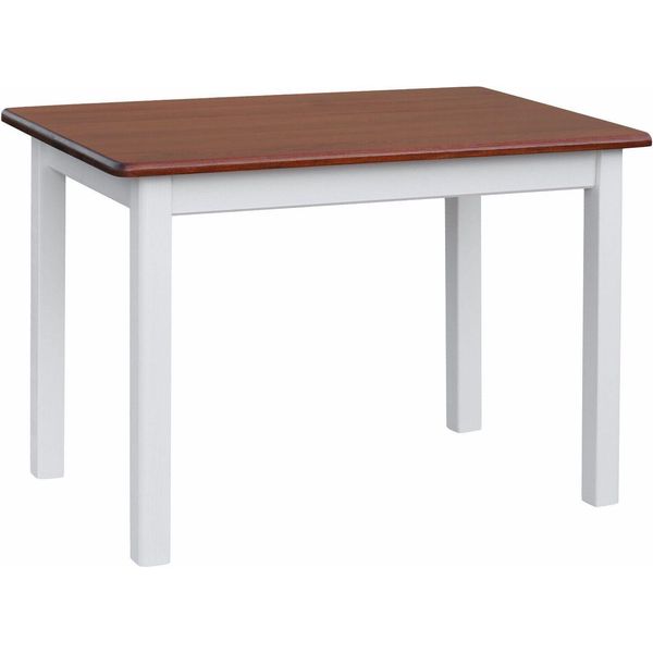 Tavolo Bianco In Legno Di Pino Massiccio Con Piano Di Colore Calvados 110 X 80 Cm-image