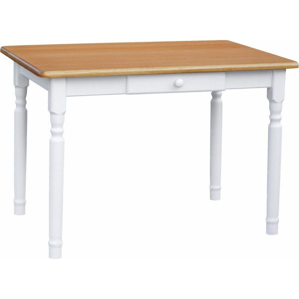 Tavolo Bianco Ii Con Cassetto In Legno Di Pino Massiccio Con Piano In Colore Ontano 120 X 70 Cm-image