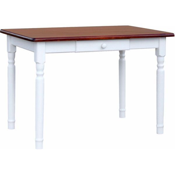 Tavolo Bianco Ii Con Cassetto In Legno Di Pino Massiccio Con Piano In Colore Calvados 120 X 70 Cm-image