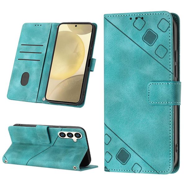 Custodia Per Samsung Galaxy S25+ In Rilievo Custodia A Portafoglio In Pelle Flip Con Funzione Stand Verde-image