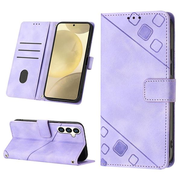 Custodia Per Samsung Galaxy S25 In Rilievo Custodia A Portafoglio In Pelle Flip Con Funzione Stand Viola-image