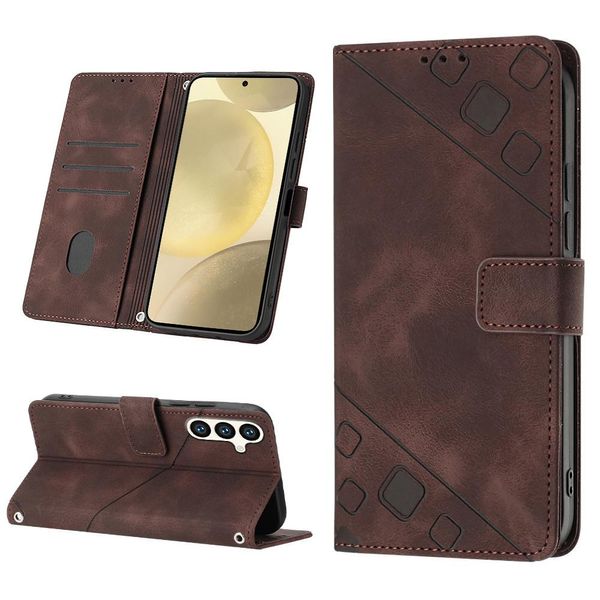 Custodia Per Samsung Galaxy S25 In Rilievo Custodia A Portafoglio In Pelle Flip Con Funzione Stand Marrone-image