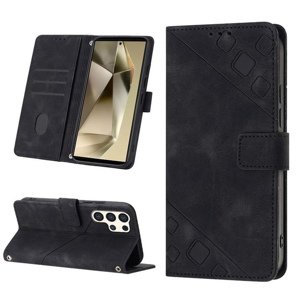 Custodia Per Samsung Galaxy S25 Ultra In Rilievo Custodia A Portafoglio In Pelle Flip Con Funzione Stand Nero-image