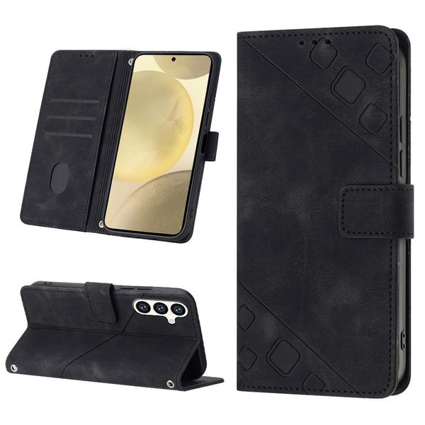 Custodia Per Samsung Galaxy S25 In Rilievo Custodia A Portafoglio In Pelle Flip Con Funzione Stand Nero-image