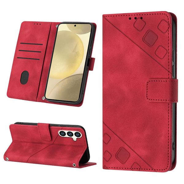 Custodia Per Samsung Galaxy S24 In Rilievo Custodia A Portafoglio In Pelle Flip Con Funzione Stand Rosso-image