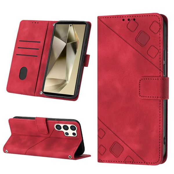 Custodia Per Samsung Galaxy S25 Ultra In Rilievo Custodia A Portafoglio In Pelle Flip Con Funzione Stand Rosso-image