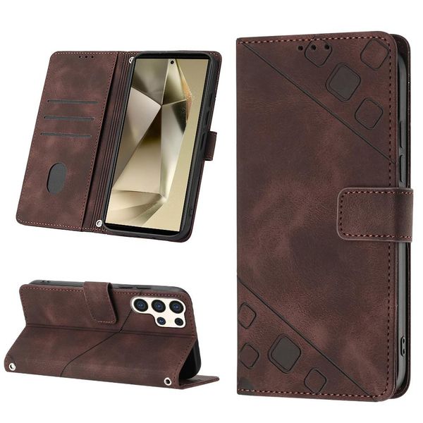 Custodia Per Samsung Galaxy S25 Ultra In Rilievo Custodia Portafoglio In Pelle Flip Con Funzione Stand Marrone-image
