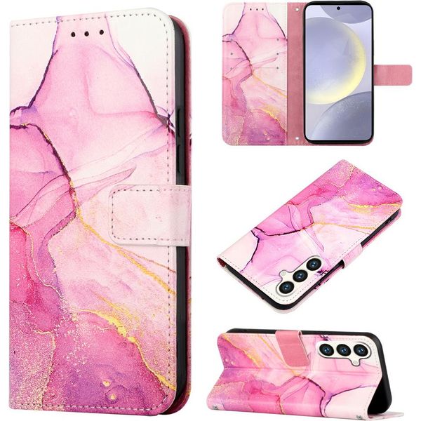 Custodia Per Samsung Galaxy S25 Fe, Custodia In Finto Cuoio Con Motivo A Marmi, Tasche Per Carte, Custodia Stand Rosa-image