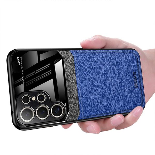 Custodia Per Samsung Galaxy S24 Ultra, Ibrido Tpu Bumper, Antiscivolo, Custodia In Pelle Con Texture Litchi E Vetro Protettivo Blu-image