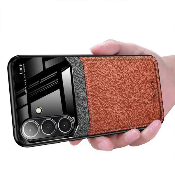 Custodia Per Samsung Galaxy S24, Ibrido Tpu Bumper, Antiscivolo, Custodia In Pelle Con Texture Litchi E Vetro Protettivo Marrone-image