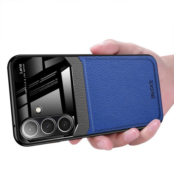 Custodia Per Samsung Galaxy S24, Ibrido Tpu Bumper, Antiscivolo, Custodia In Pelle Con Texture Litchi E Vetro Protettivo Blu-image