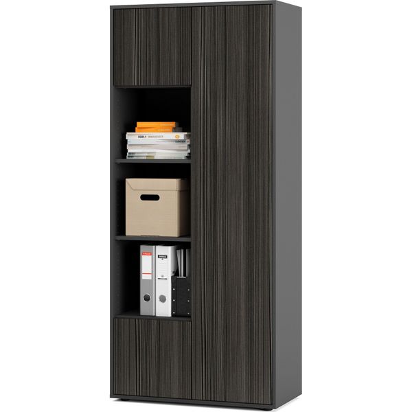 Simplyfurn Armadio Ufficio Amira T30, Armadio Con Tre Vani Aperti, Anthrazit E Avola Antracite, Push-To-Open, 180X80X40 Cm, Armadio Per Documenti Per Ufficio E Home Office-image