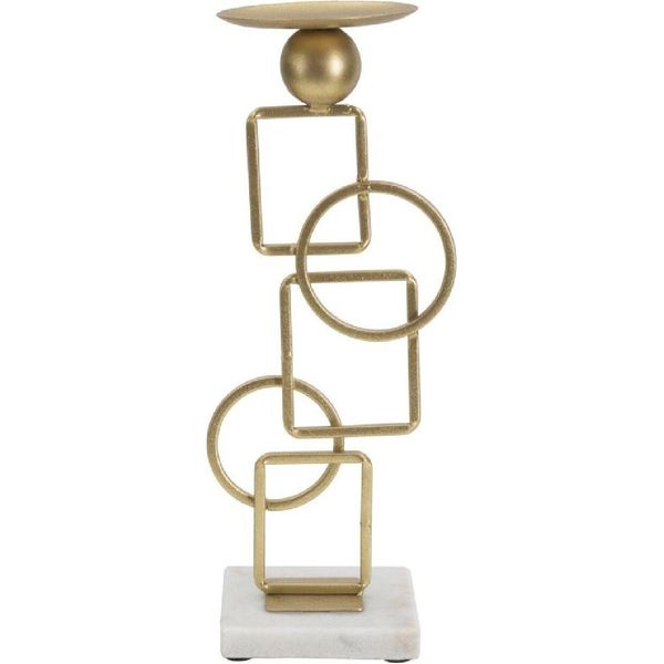 Candelabro Mauro Ferretti Marie 13X10X31,5 Cm In Ferro Dorato E Marmo Bianco-image