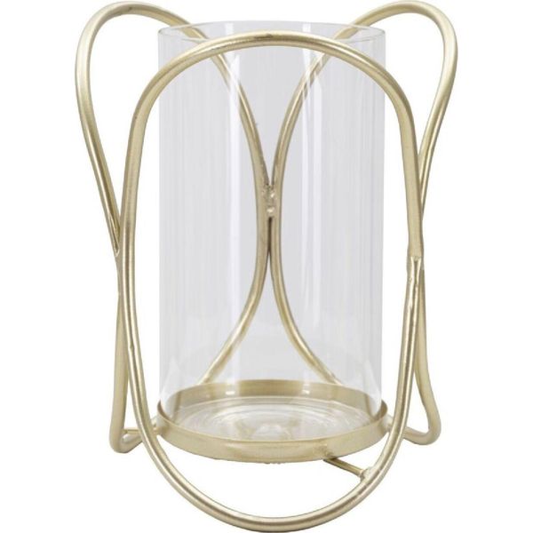 Mauro Ferretti Portacandele Glox Ø16X21.5Cm Oro Vetro Moderno-image