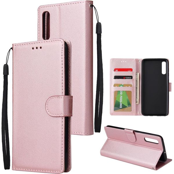 Per Samsung A70 Custodia Protettiva In Pelle Pu Con Fibbia E 3 Posizioni Per Le Carte Oro Rosa-image