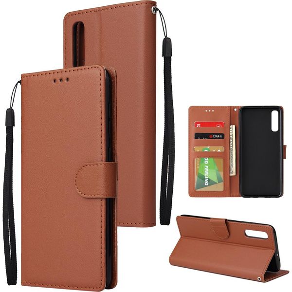 Per Samsung A70 Portafoglio Custodia Protettiva In Pelle Pu Con Fibbia E 3 Posizioni Per Carte Marrone-image