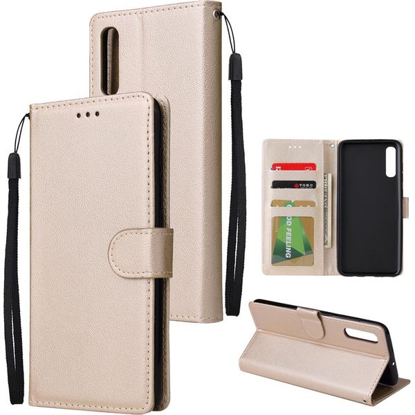 Per Samsung A70 Custodia Protettiva In Pelle Pu Con Fibbia E 3 Posizioni Per Le Carte Oro-image