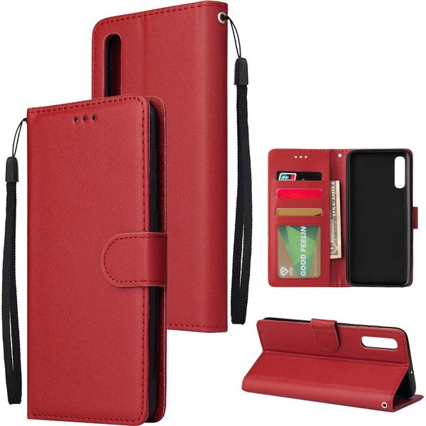 Per Samsung A50 Portafoglio Custodia Protettiva In Pelle Pu Con Fibbia E 3 Posizioni Per Carte Di Credito Rosso-image