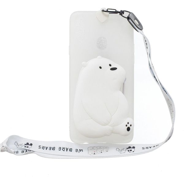 Per Samsung A10S A20S Tpu Custodia Protettiva Completa Del Telefono Cellulare Del Cartone Animato Con La Tasca Della Moneta + Cordicella D'attaccatura 6 Orso Bianco Grande-image