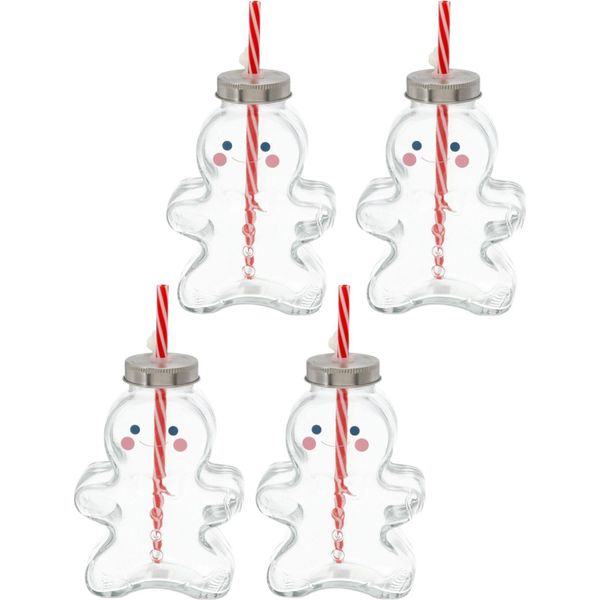 Novaliv 4X Tazze Vin Brulè 440 Ml Tazza Natalizia Personalizzata Con Cannuccia - Omino Di Pan Di Zenzero Come Tazza Di Vin Brulè - Tazza Con Motivo Pallina Albero Di Natale Tazza Di Natale Pallina Albero Di Natale Tazza Scaldamani-image